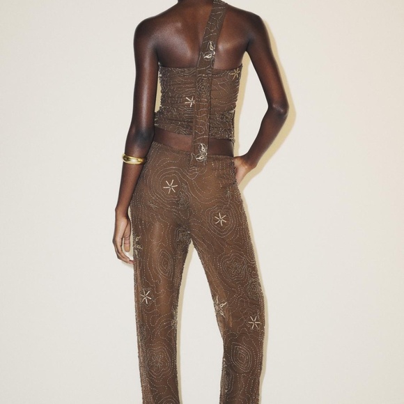 Zara Beaded Sequin Pants - Chocolate - Picture 5 of 8